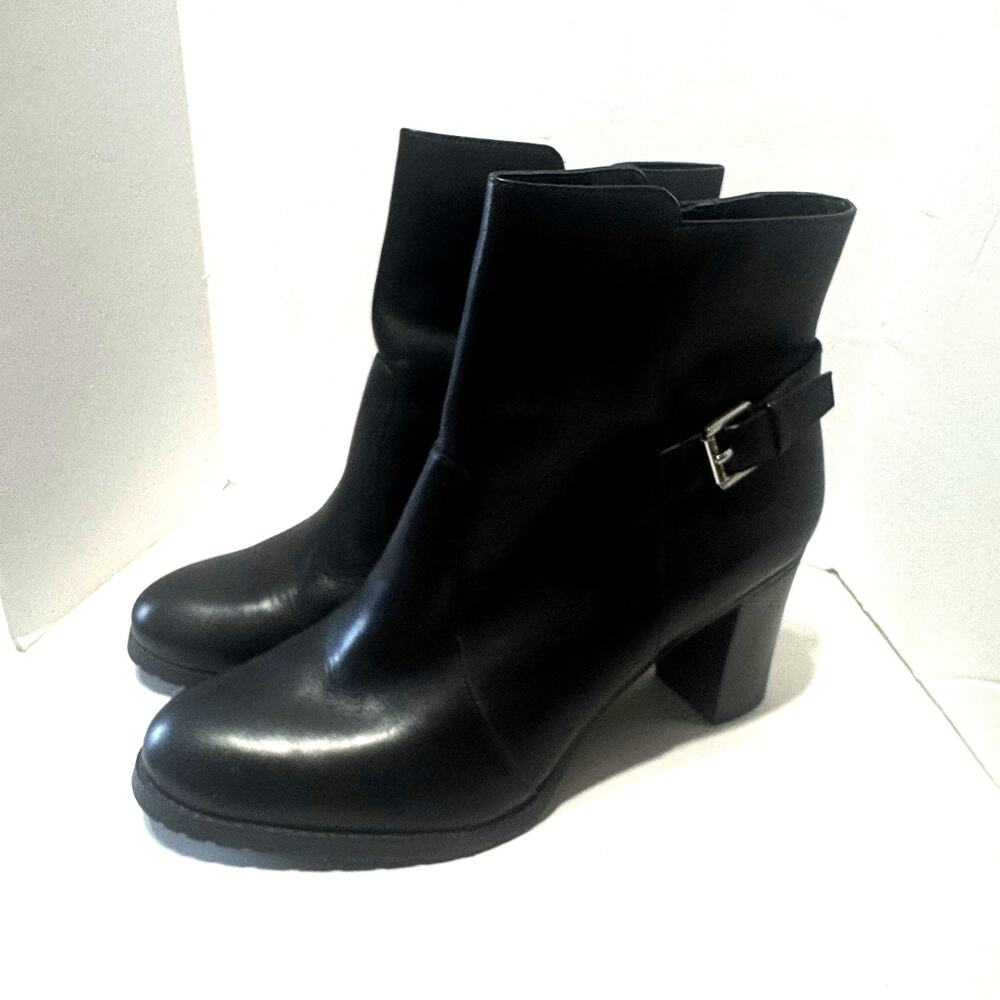 LRL Ralph Lauren Boots Womens 11B Cabrey Ankle Bootie Leather Block Heels Buckle